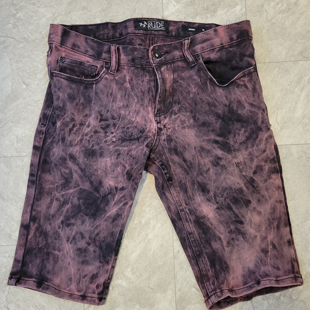 XXXRude Pink and Black Denim Shorts